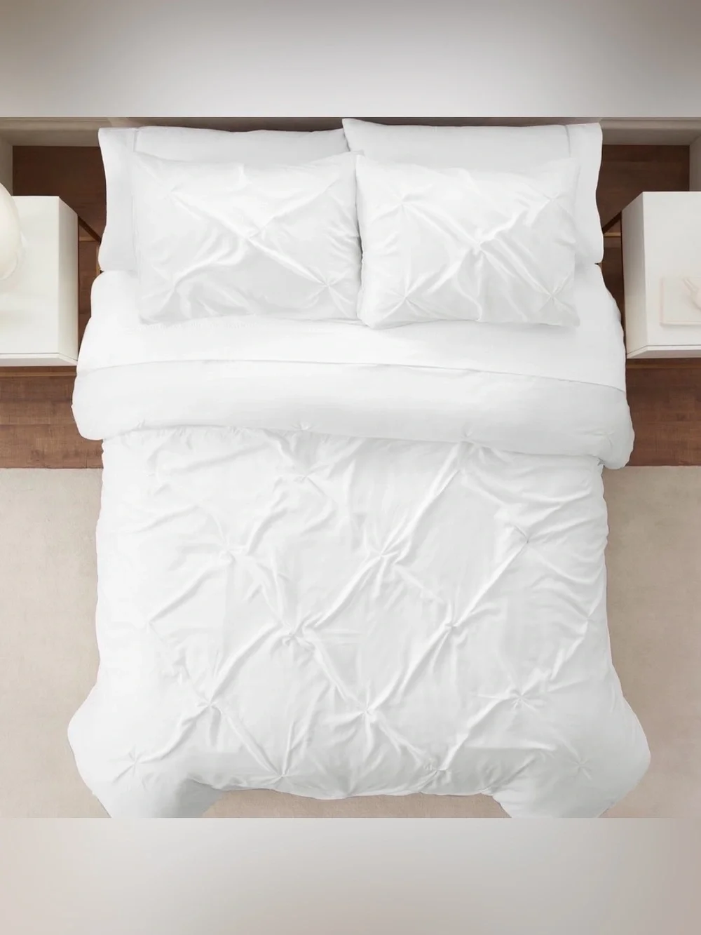 New Serta Simply Clean Pleated 3-Piece Solid Duvet Set, White, Full/Queen F/Q